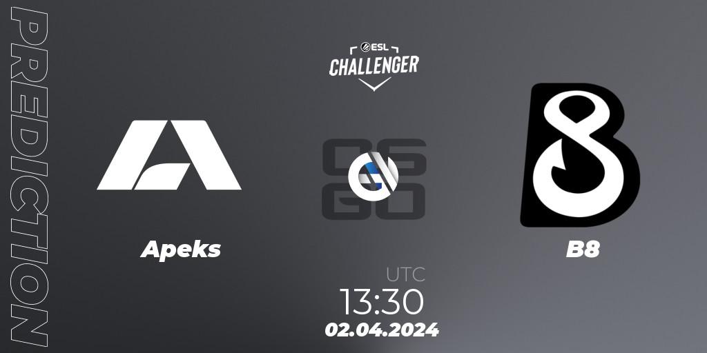 Apeks - B8: прогноз. 02.04.2024 at 13:30, Counter-Strike (CS2), ESL Challenger #57: European Closed Qualifier