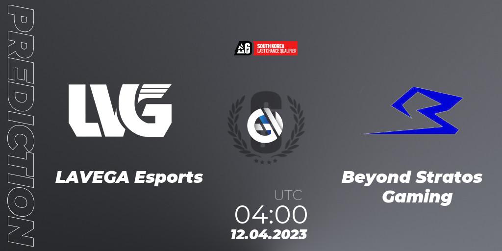 LAVEGA Esports - Beyond Stratos Gaming: прогноз. 12.04.2023 at 04:00, Rainbow Six, South Korea League 2023 - Stage 1 - Last Chance Qualifiers