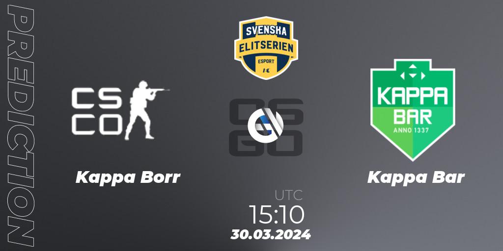 Kappa Borr - Kappa Bar: прогноз. 27.03.2024 at 18:10, Counter-Strike (CS2), Svenska Elitserien Spring 2024
