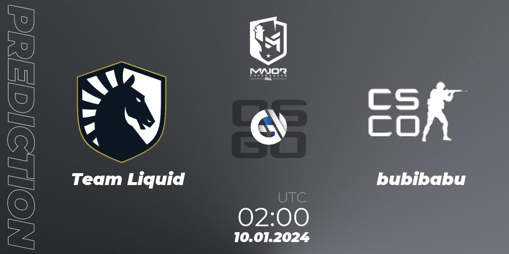 Team Liquid - bubibabu: прогноз. 10.01.2024 at 02:00, Counter-Strike (CS2), PGL CS2 Major Copenhagen 2024 North America RMR Open Qualifier 1