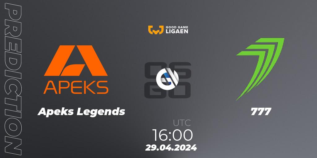 Apeks Legends - 777: прогноз. 29.04.2024 at 16:00, Counter-Strike (CS2), Good Game-ligaen Spring 2024