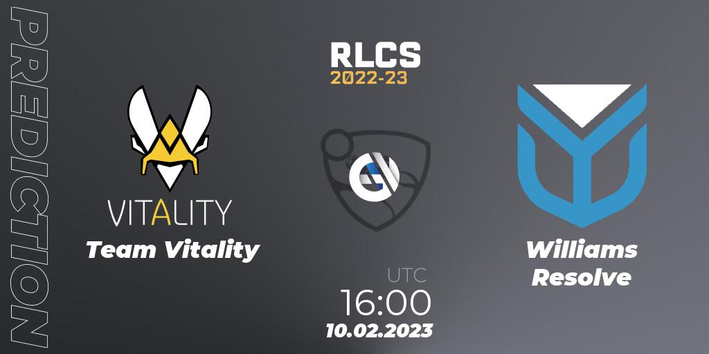 Team Vitality - Williams Resolve: прогноз. 10.02.2023 at 16:00, Rocket League, RLCS 2022-23 - Winter: Europe Regional 2 - Winter Cup