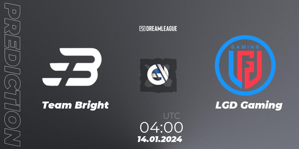 Team Bright - LGD Gaming: прогноз. 14.01.2024 at 04:02, Dota 2, DreamLeague Season 22: China Closed Qualifier