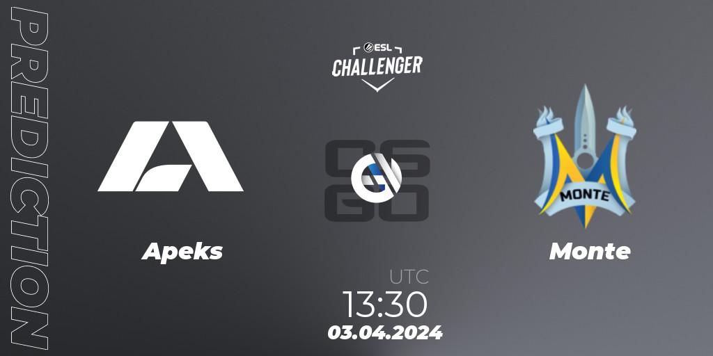 Apeks - Monte: прогноз. 03.04.24, CS2 (CS:GO), ESL Challenger #57: European Closed Qualifier