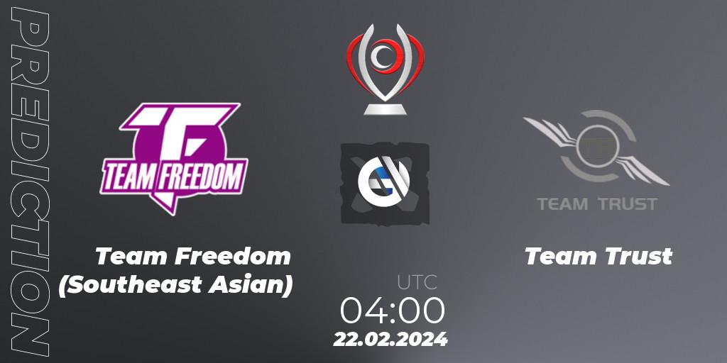 Team Freedom (Southeast Asian) - Team Trust: прогноз. 22.02.2024 at 04:04, Dota 2, Opus League