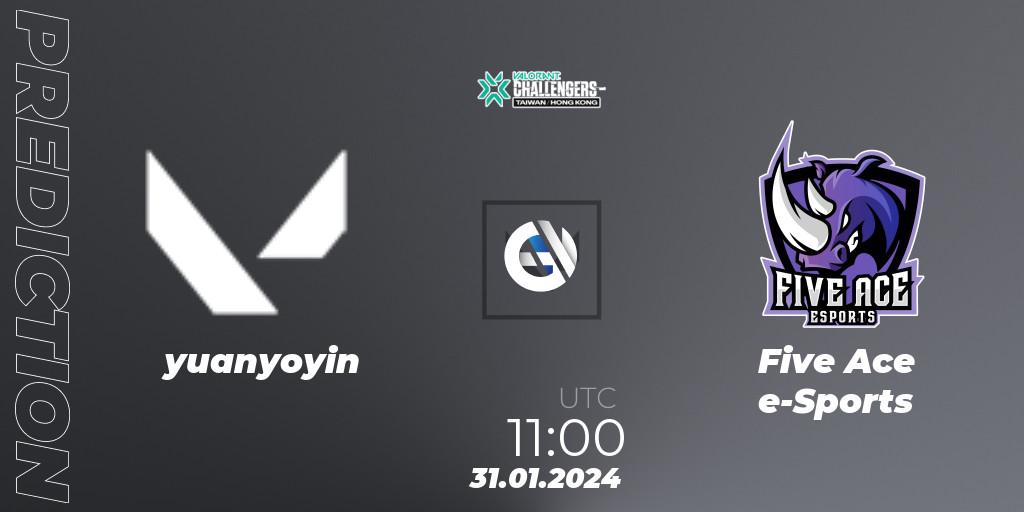 yuanyoyin - Five Ace e-Sports: прогноз. 31.01.2024 at 11:00, VALORANT, VALORANT Challengers Hong Kong and Taiwan 2024: Split 1