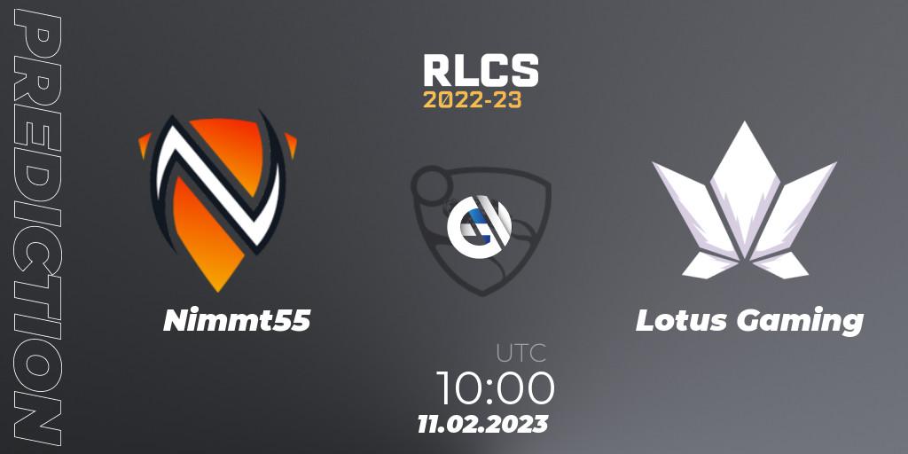 Nimmt55 - Lotus Gaming: прогноз. 11.02.2023 at 10:00, Rocket League, RLCS 2022-23 - Winter: Asia-Pacific Regional 2 - Winter Cup