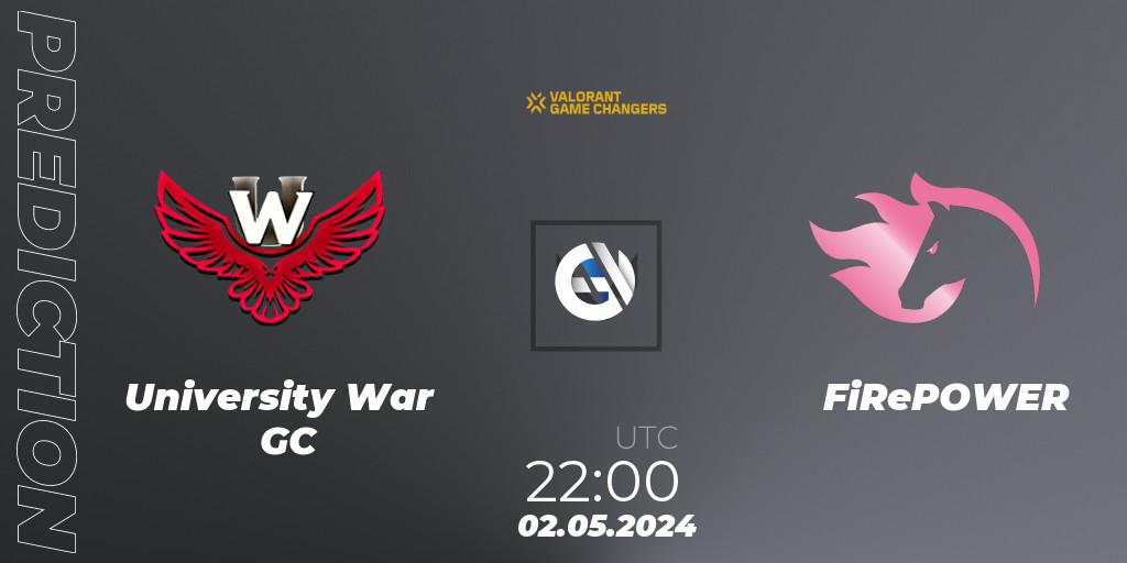 University War GC - FiRePOWER: прогноз. 02.05.2024 at 22:00, VALORANT, VCT 2024: Game Changers LAS - Opening