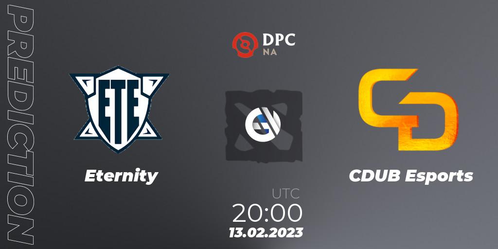Eternity - CDUB Esports: прогноз. 13.02.2023 at 19:54, Dota 2, DPC 2022/2023 Winter Tour 1: NA Division II (Lower)