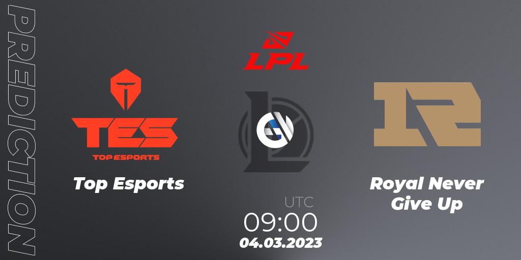 Top Esports - Royal Never Give Up: прогноз. 04.03.2023 at 09:00, LoL, LPL Spring 2023 - Group Stage