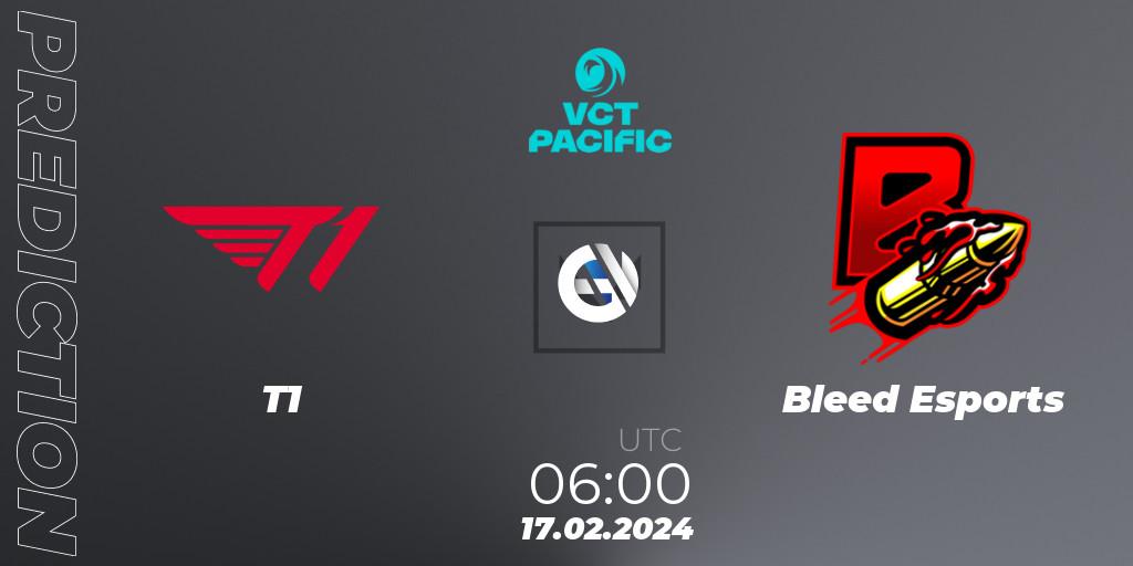 T1 - Bleed eSports: прогноз. 17.02.2024 at 09:00, VALORANT, VCT 2024: Pacific Kickoff