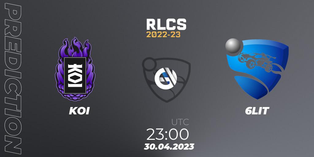KOI - 6LIT: прогноз. 30.04.2023 at 23:00, Rocket League, RLCS 2022-23 - Spring: North America Regional 1 - Spring Open: Closed Qualifier