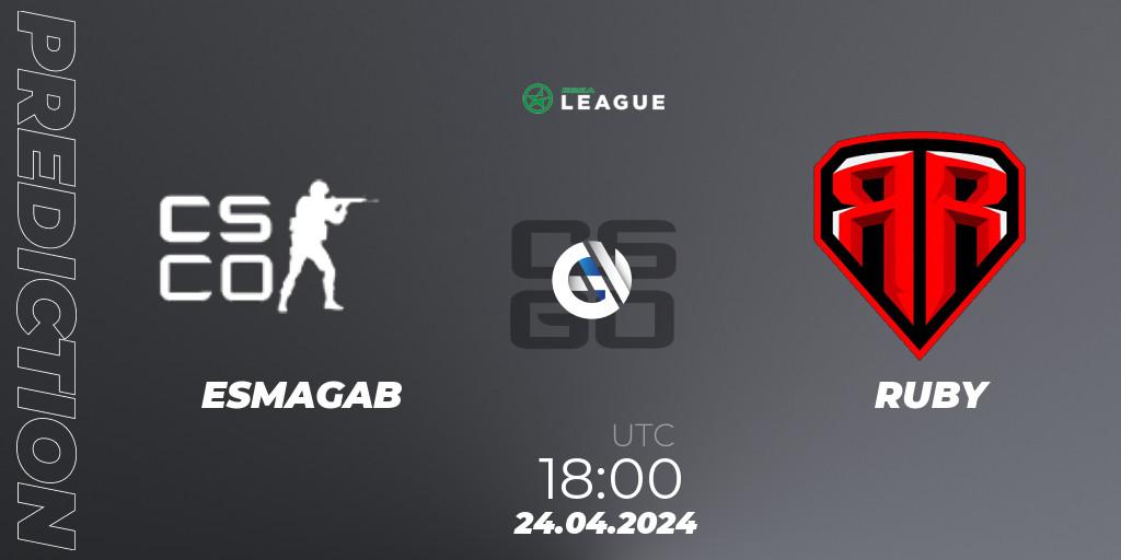 ESMAGAB - RUBY: прогноз. 24.04.2024 at 18:00, Counter-Strike (CS2), ESEA Season 49: Advanced Division - Europe