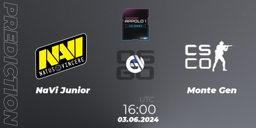 NaVi Junior - Monte Gen: прогноз. 03.06.2024 at 18:00, Counter-Strike (CS2), Appolo1 Series: Phase 2