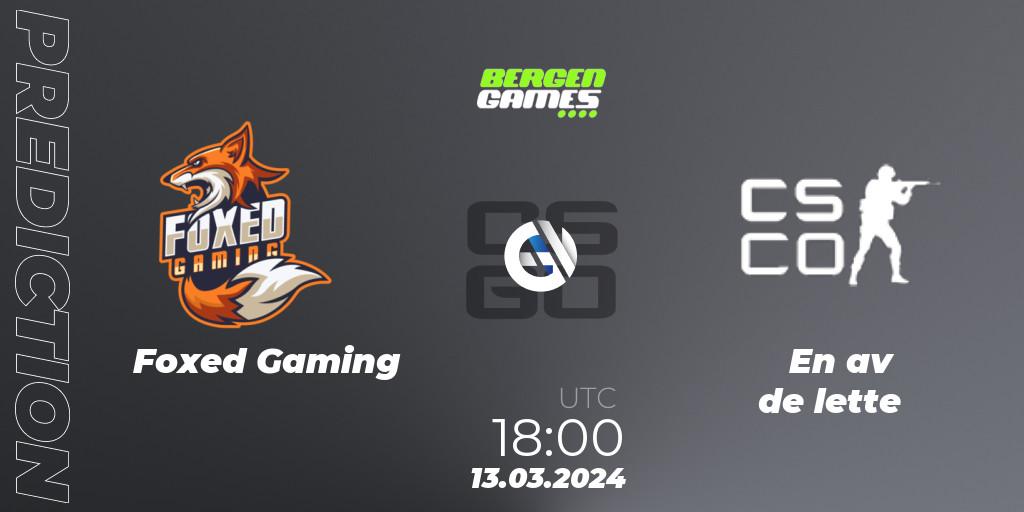 Foxed Gaming - En av de lette: прогноз. 13.03.2024 at 18:00, Counter-Strike (CS2), Bergen Games 2024: Online Stage