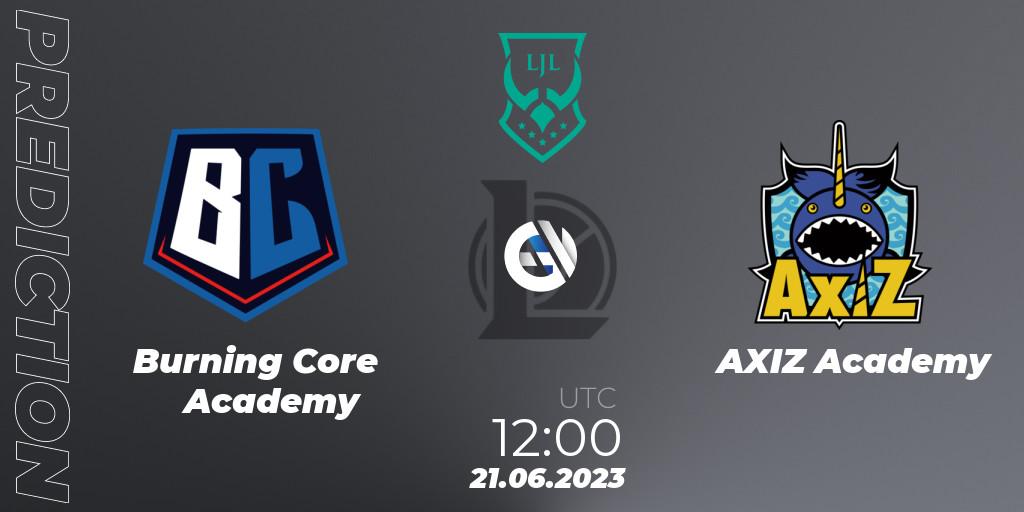 Burning Core Academy - AXIZ Academy: прогноз. 21.06.2023 at 12:00, LoL, LJL Academy 2023 - Group Stage