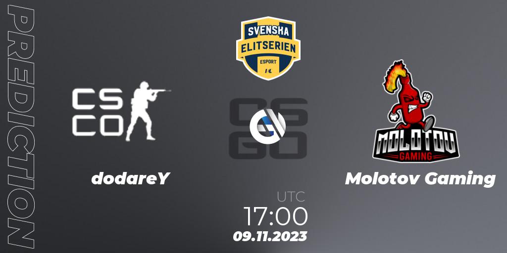 dodareY - Molotov Gaming: прогноз. 09.11.2023 at 17:00, Counter-Strike (CS2), Svenska Elitserien Fall 2023: Online Stage