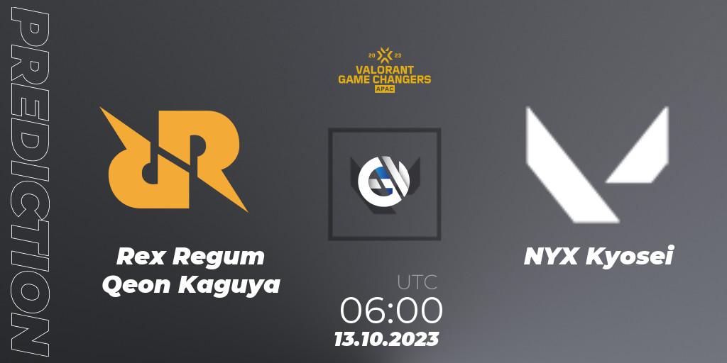 Rex Regum Qeon Kaguya - NYX Kyosei: прогноз. 13.10.2023 at 12:00, VALORANT, VCT 2023: Game Changers APAC Elite