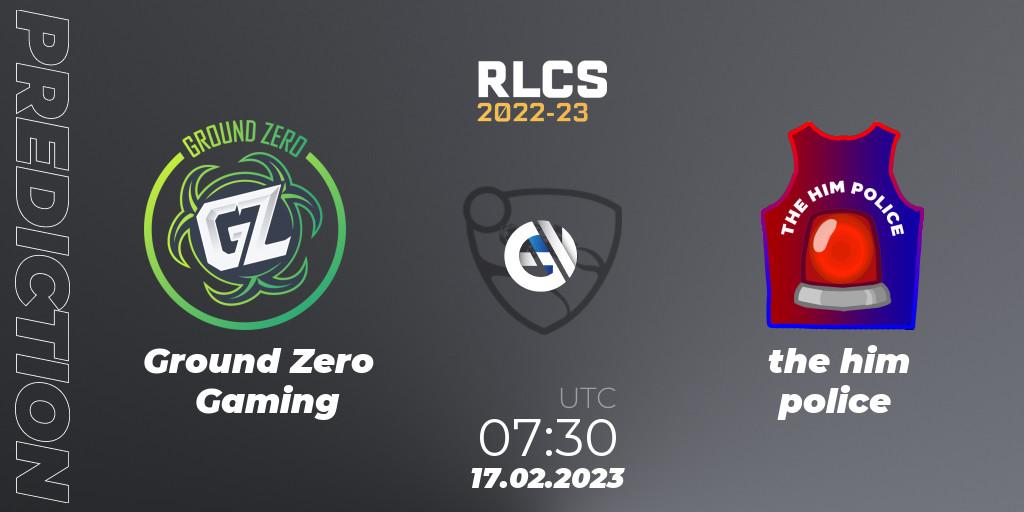 Ground Zero Gaming - the him police: прогноз. 17.02.2023 at 07:30, Rocket League, RLCS 2022-23 - Winter: Oceania Regional 2 - Winter Cup