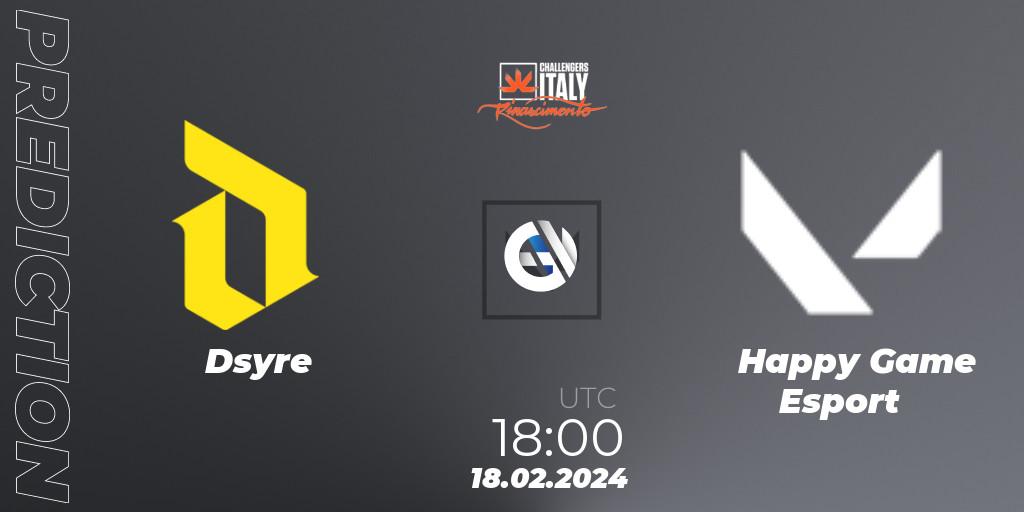 Dsyre - Happy Game Esport: прогноз. 18.02.2024 at 18:00, VALORANT, VALORANT Challengers 2024 Italy: Rinascimento Split 1