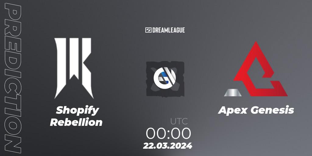 Shopify Rebellion - Apex Genesis: прогноз. 22.03.2024 at 00:00, Dota 2, DreamLeague Season 23: North America Closed Qualifier