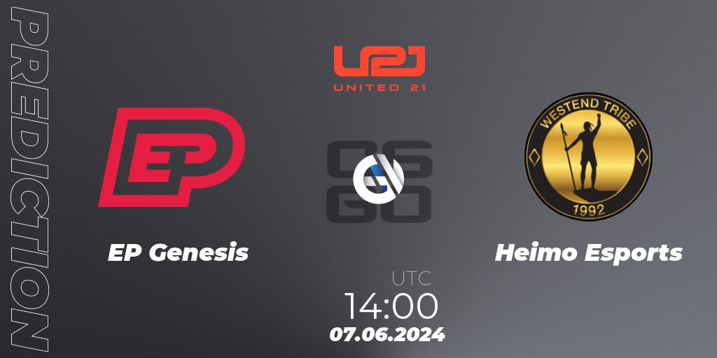 EP Genesis - Heimo Esports: прогноз. 07.06.2024 at 14:00, Counter-Strike (CS2), United21 Season 14: Division 2