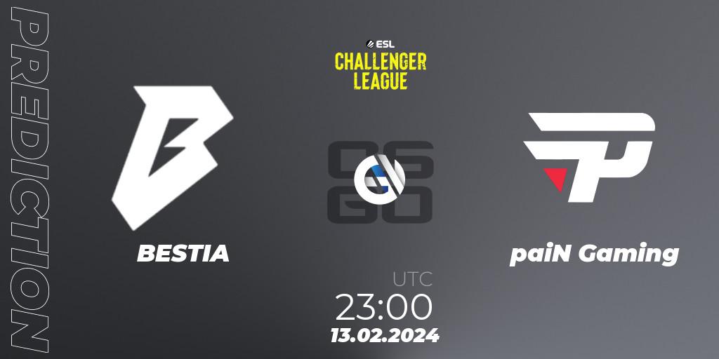BESTIA - paiN Gaming: прогноз. 13.02.2024 at 23:00, Counter-Strike (CS2), ESL Challenger League Season 47: South America