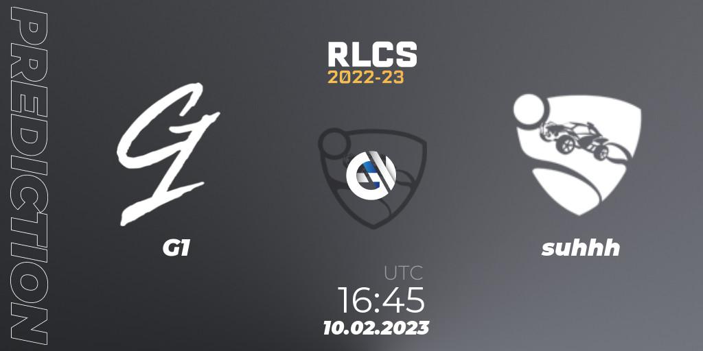 G1 - suhhh: прогноз. 10.02.2023 at 16:45, Rocket League, RLCS 2022-23 - Winter: Europe Regional 2 - Winter Cup