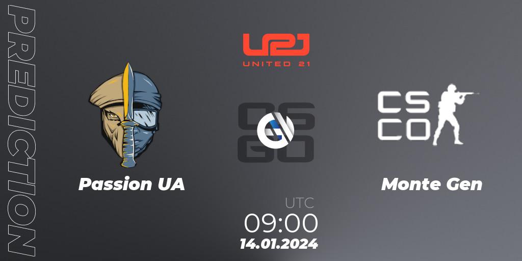 Passion UA - Monte Gen: прогноз. 14.01.2024 at 10:00, Counter-Strike (CS2), United21 Season 10