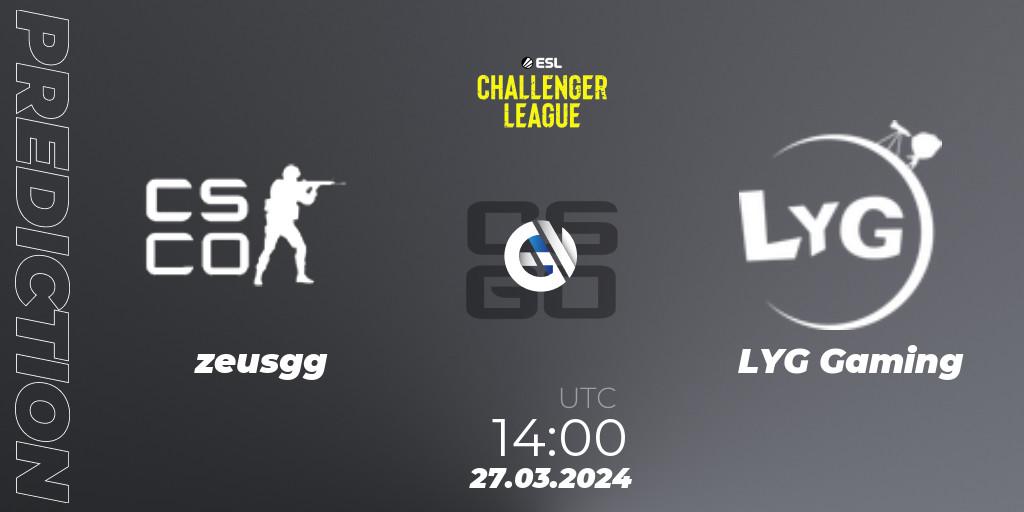 zeusgg - LYG Gaming: прогноз. 27.03.2024 at 14:00, Counter-Strike (CS2), ESL Challenger League Season 47: Asia