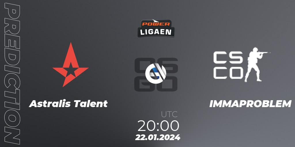 Astralis Talent - IMMAPROBLEM: прогноз. 22.01.2024 at 20:00, Counter-Strike (CS2), Dust2.dk Ligaen Season 25