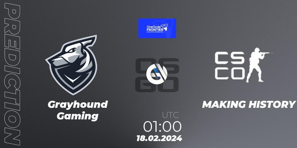 Grayhound Gaming - MAKING HISTORY: прогноз. 18.02.2024 at 01:00, Counter-Strike (CS2), OneQode Frontier