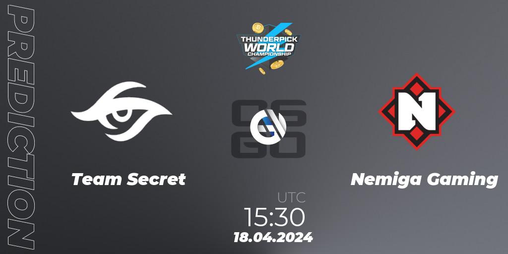 Team Secret - Nemiga Gaming: прогноз. 18.04.24, CS2 (CS:GO), Thunderpick World Championship 2024: European Series #1