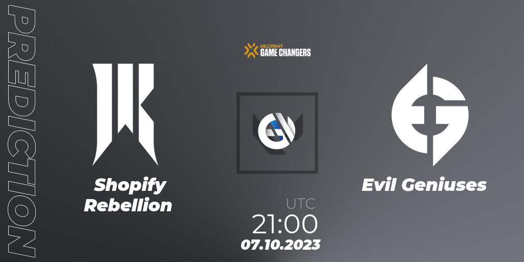 Shopify Rebellion - Evil Geniuses: прогноз. 07.10.2023 at 21:00, VALORANT, VCT 2023: Game Changers North America Series S3