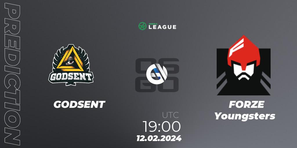 GODSENT - FORZE Youngsters: прогноз. 12.02.2024 at 19:00, Counter-Strike (CS2), ESEA Season 48: Advanced Division - Europe