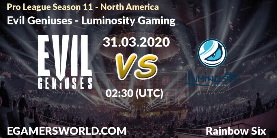 Evil Geniuses - Luminosity Gaming: прогноз. 31.03.20, Rainbow Six, Pro League Season 11 - North America