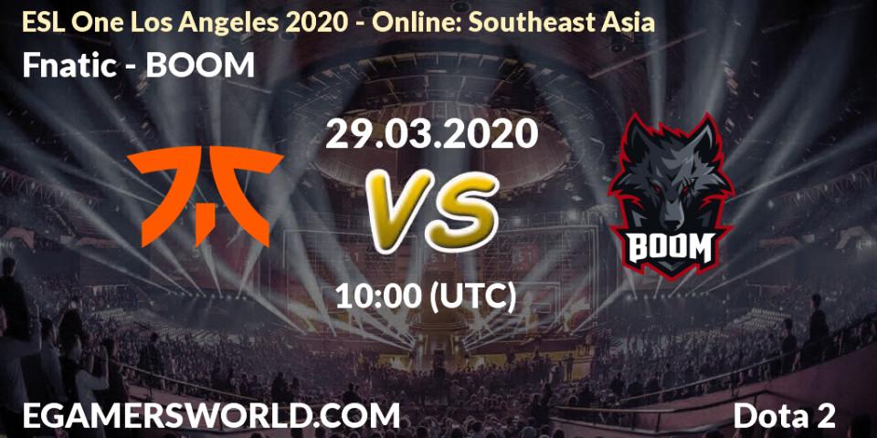 Fnatic - BOOM: прогноз. 29.03.20, Dota 2, ESL One Los Angeles 2020 - Online: Southeast Asia