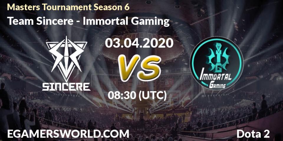 Team Sincere - Immortal Gaming: прогноз. 03.04.20, Dota 2, Masters Tournament Season 6