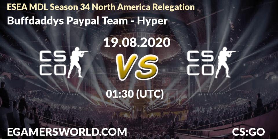 Buffdaddys Paypal Team - Hyper: прогноз. 19.08.20, CS2 (CS:GO), ESEA MDL Season 34 North America Relegation