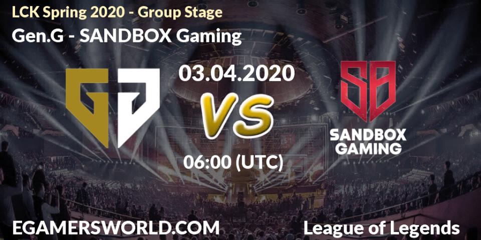 Gen.G - SANDBOX Gaming: прогноз. 03.04.20, LoL, LCK Spring 2020 - Group Stage