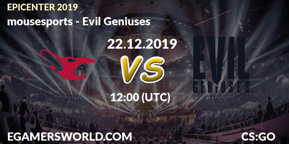 mousesports - Evil Geniuses: прогноз. 22.12.19, CS2 (CS:GO), EPICENTER 2019