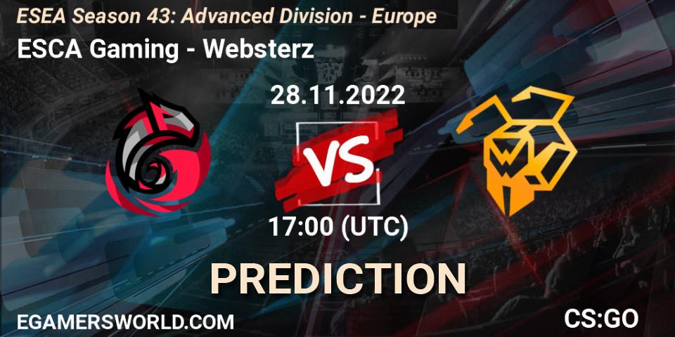 ESCA Gaming - Websterz: прогноз. 28.11.22, CS2 (CS:GO), ESEA Season 43: Advanced Division - Europe