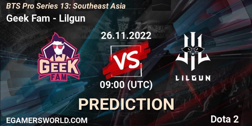 Geek Fam - Lilgun: прогноз. 26.11.22, Dota 2, BTS Pro Series 13: Southeast Asia