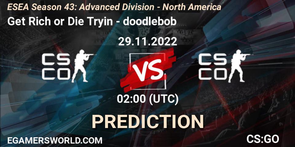 Get Rich or Die Tryin - doodlebob: прогноз. 29.11.22, CS2 (CS:GO), ESEA Season 43: Advanced Division - North America