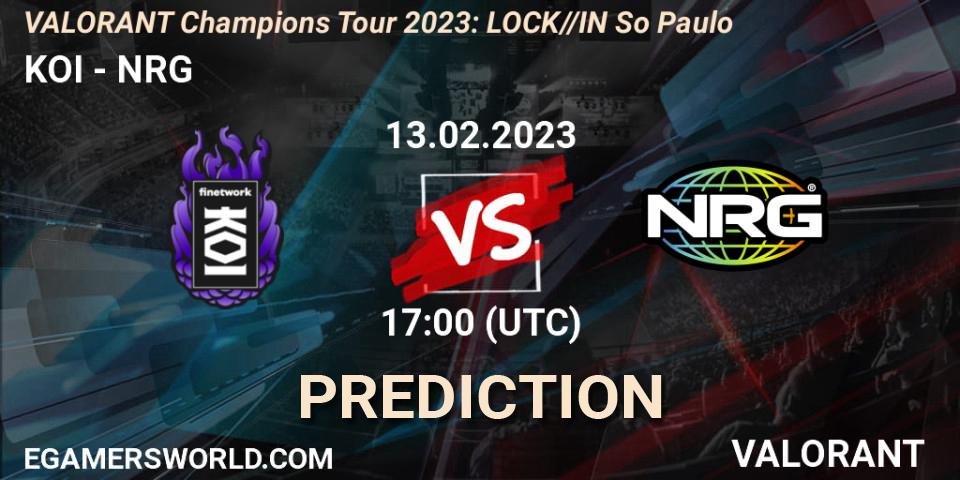 KOI - NRG: прогноз. 13.02.23, VALORANT, VALORANT Champions Tour 2023: LOCK//IN São Paulo