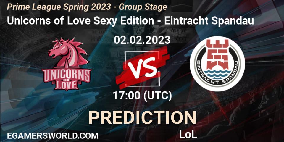 Unicorns of Love Sexy Edition - Eintracht Spandau: прогноз. 02.02.23, LoL, Prime League Spring 2023 - Group Stage