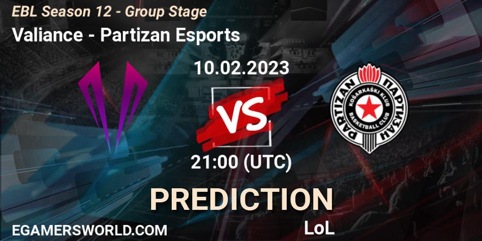 Valiance - Partizan Esports: прогноз. 10.02.23, LoL, EBL Season 12 - Group Stage