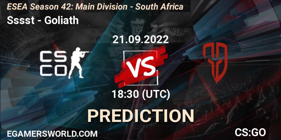 Sssst - Goliath: прогноз. 22.09.22, CS2 (CS:GO), ESEA Season 42: Main Division - South Africa