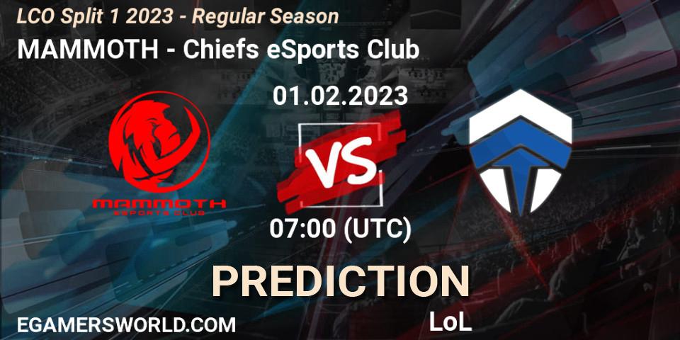 MAMMOTH - Chiefs eSports Club: прогноз. 01.02.23, LoL, LCO Split 1 2023 - Regular Season