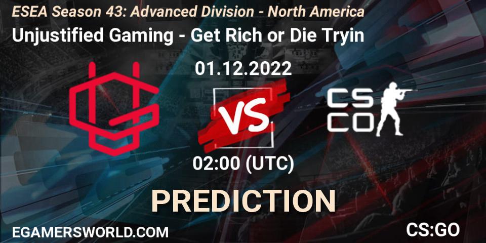 Unjustified Gaming - Get Rich or Die Tryin: прогноз. 01.12.22, CS2 (CS:GO), ESEA Season 43: Advanced Division - North America